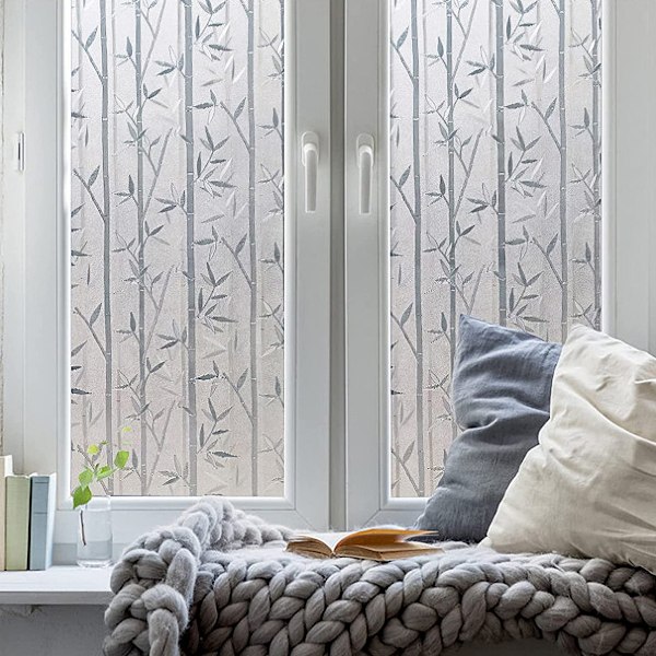Bambumönstrad statisk fönsterfilm, insynsskydd med frostad glasdesign för hemmakontorsinredning (60x200cm)