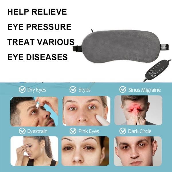 Uppvärmd ögonmask för att lindra torra ögonsyndrom, ånga heta kompres