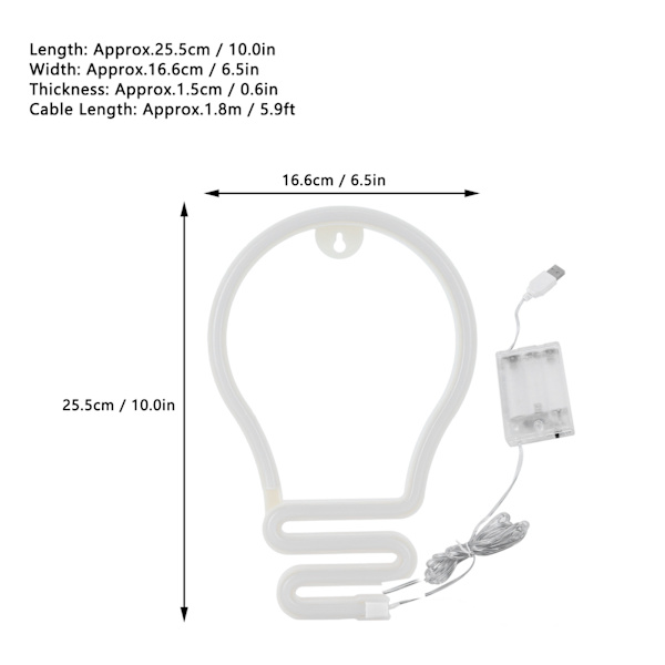 Glödlampa formad neonljus LED-skylt för väggdekor fest jul bröllop USB/batteridriven varm färg