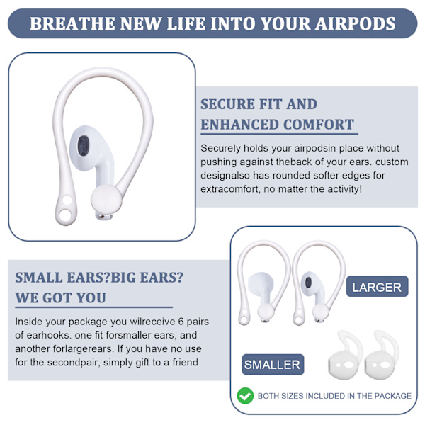 Öronkrokar kompatibla med AirPods EarPods Anti-Slip, Öronhållare Sport