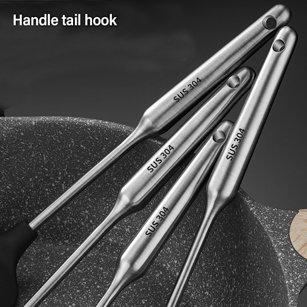 Ergonomisk slev i rostfritt stål, spegelpolerad finish, bekväm att arbeta med, rostbeständig, lätt att rengöra, diskmaskinsäker för non-stick