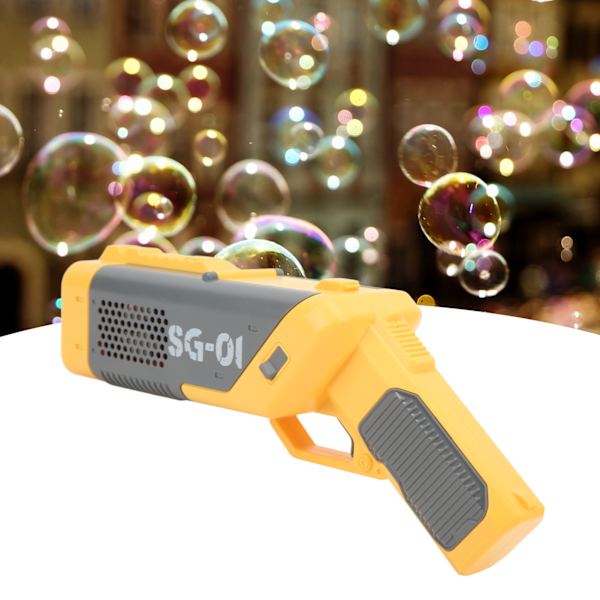 Bubbelmaskin med lampor Kraftfull motor Bärbar Automatisk bubbelmaskin för barn över 3 år för fester Gul
