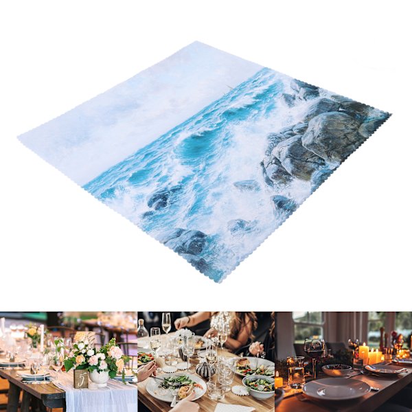Dukdukar Lätt Rengöring Naturlig Casual Stil Dekorativ Praktisk Polyesterfiber Dukar Dekoration för Restaurang Havsvågsklippmönster