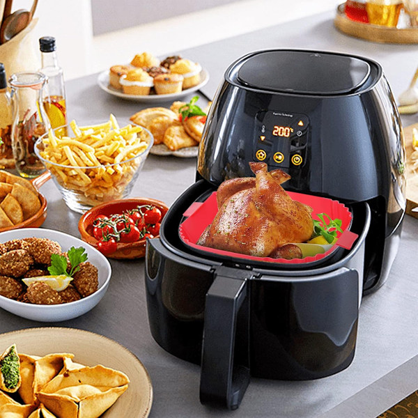 Airfryer Silikon Pot, Airfryer Silikon Bagebakke, Airfryer Bakke red