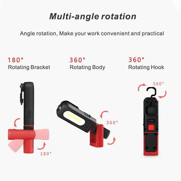 Arbeidslys, magnetisk USB oppladbart LED-arbeidslys, COB mekanisk