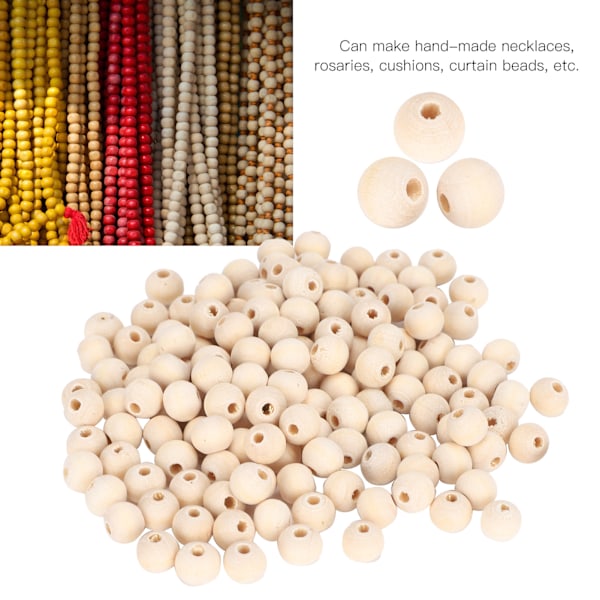 5 Pussi Puuhelmet Pyöreä Käsintehty DIY Viimeistelemätön Käsityötarvikkeet 4mm/6mm/8mm/10mm(Luonnollinen väri 8 mm 150 kpl)