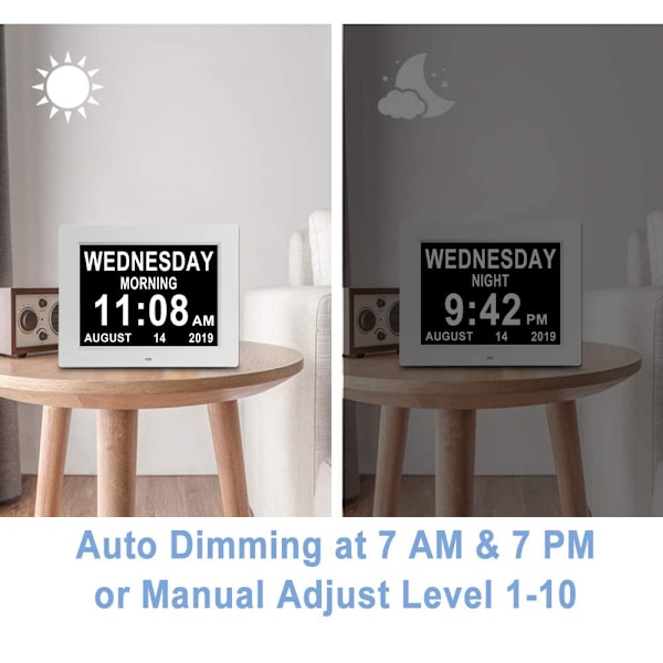 Visionär Tidmätare, Klocka med Dag och Datum, Extra Stor Display Digital Kalender, Automatisk Dimning IPS-Skärm, Alarm och Medicinpåminnelse (8\")