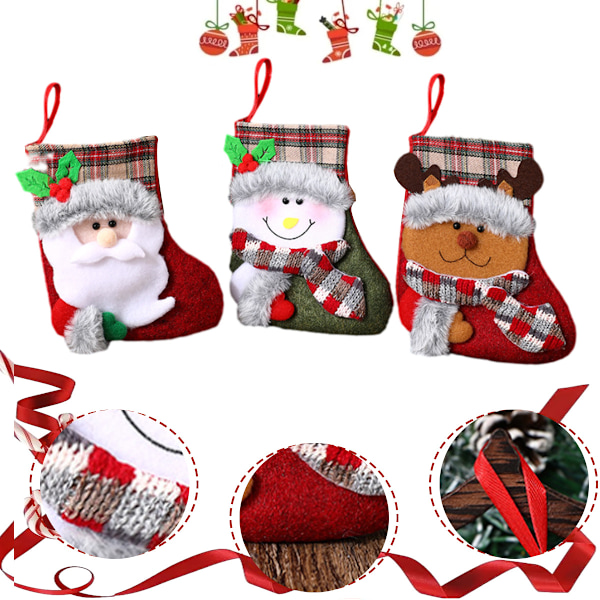 Charmig julgransdekoration, mini julstrumpor med klassisk julstil, 3D-julstrumpor applikationsdesign för julfestdekor,