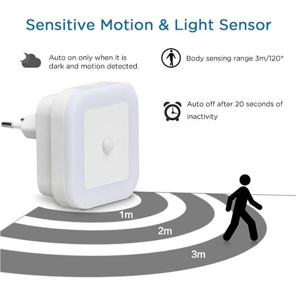 Mjukt Ljusstark LED Nattlampa, Plug-In Design Med Fysisk Rörelsesensor, 6st Vita Lampor Förvandlar Ditt Utrymme Till En Mysig Oas, Idealisk För
