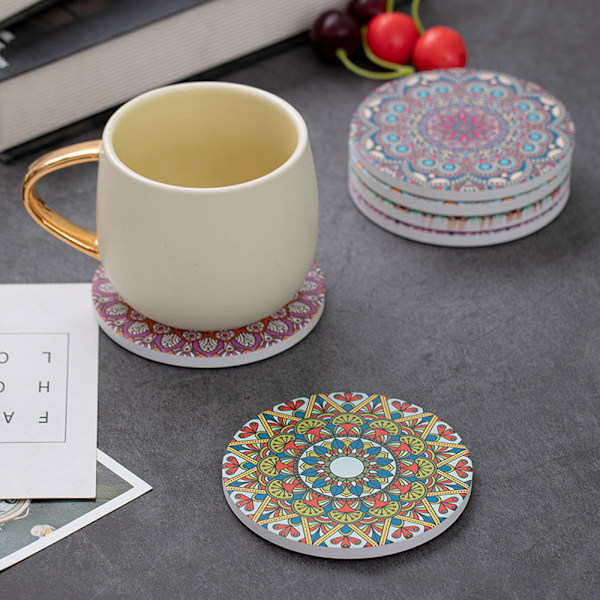 Absorberande Keramiska Glasunderlägg, Böhmisk Stil Dekoration För Glas Kaffekoppar Flaskor, 6-pack Slitstarkt Neopren Tyg Med Halkfri Botten