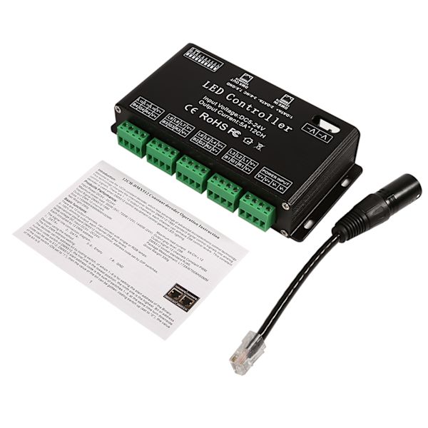 DC5V-24V 6-kanals RGB LED-controller DMX-dekoder driver strip-modul sort farve