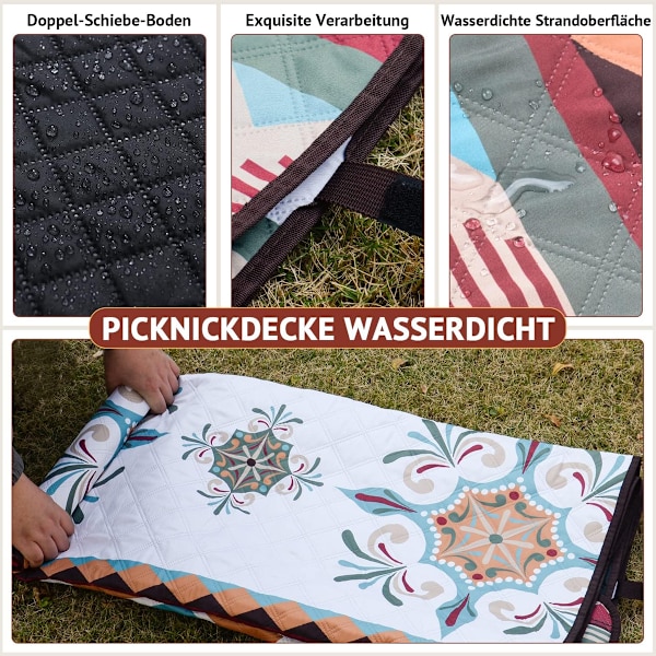 Utomhus picknickfilt Boho, bärbar tvättbar, för grillning, picknick, vandring