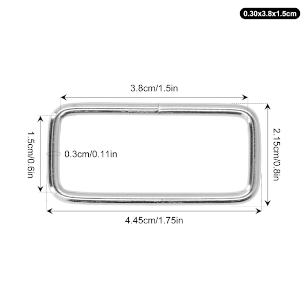 50 kpl metallirenkaita Kestävät rautaiset suorakaiteen muotoiset solkirenkaat DIY-vyölaukku Solki-laukkujen koristelu 3x38x15mm