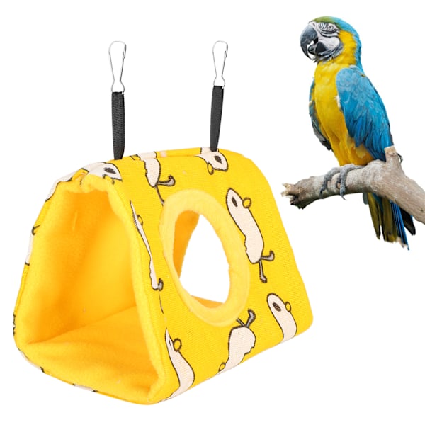 Parrots Hammock Pet Bird Hanging Sleeping Bed Warm Flannel Playing Cave House with Hole(M Duck Pattern Yellow Bottom)