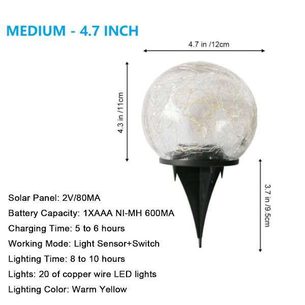 Solarlampor Utomhus Spräckt Glasboll, Energibesparande Soldrivna Dekorationer för Gårdgång Trädgård Gräsmatta, Vattentät IP65 Crackle Globe Lampa