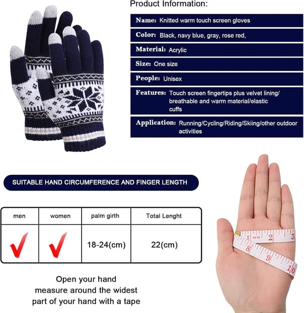 Stickade Varma Vinterhandskar Unisex Pekskärm, Termisk Elastisk Fl