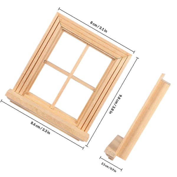 Miniatyrvindusramme i tre til dukkehusdekorasjon beige