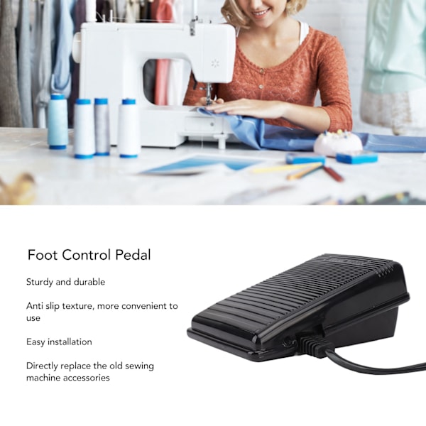 Fotkontrollpedal Enkel installasjon Sterk plast Antiskli Fotpedal for symaskin EU-plugg 220V