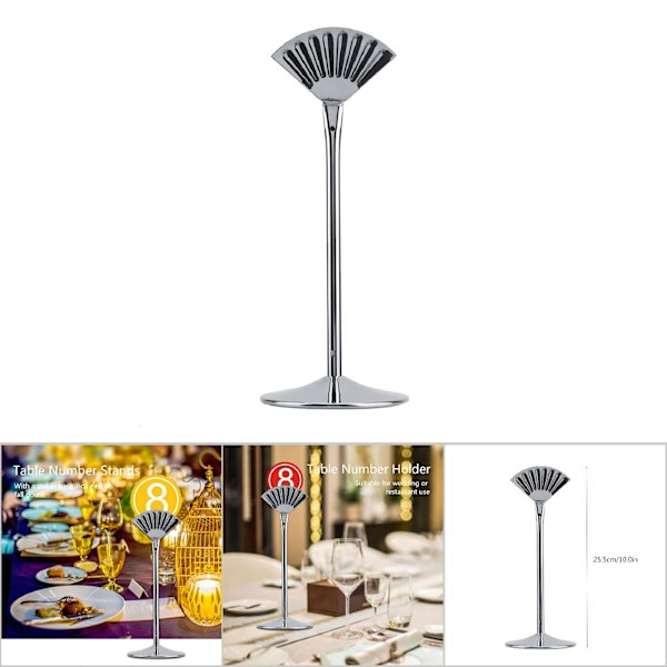 Ställ för bordnummer i rostfritt stål, hållare för kort, för bröllop, födelsedagsfest (silver, 8 tum)