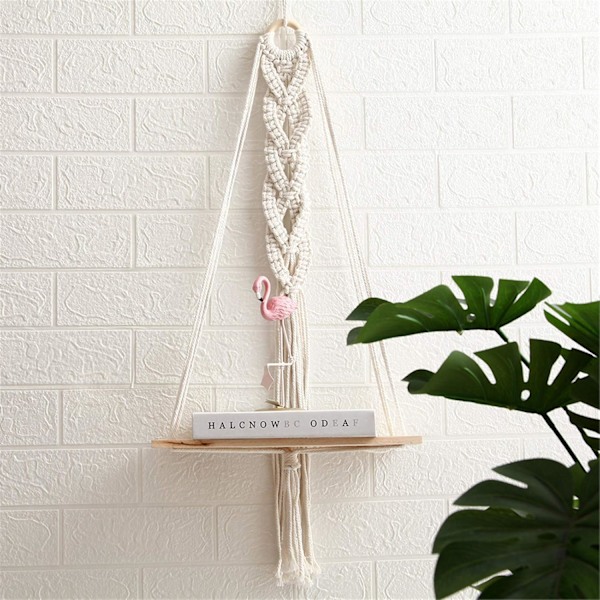 Exklusivt Designad Boho Väggdekor, Naturlig Bomullsrepshylla För Rustika Flytande Trähyllor I Vardagsrum (Mått: 32x15 cm)