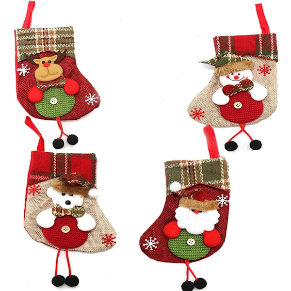 Julstrumpor i bondgårdsstil, unik 3D-applikationsdesign, mini-julstrumpor i non-woven tyg med färgglada ränder för juldekoration