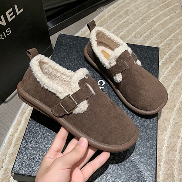 Dames Plys Sko Efterår og Vinter Mode Blød Bund Slip-On Fleeceforet Varme Bomuldsfyldte Sko Plus Størrelse Boken Sko