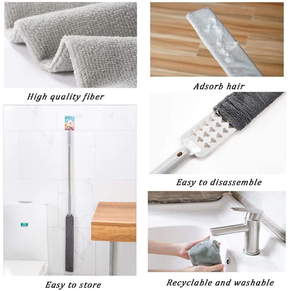 Utdragbar dammvippa för trånga utrymmen, förlängningsbart justerbart verktyg med högkvalitativ mikrofiber, böjbar för under möbler