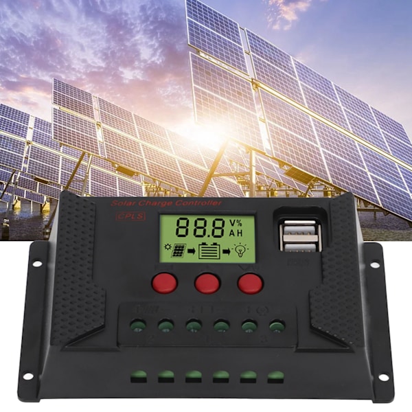 Solcellsregulator PWM 12V 24V Automatisk anpassning LCD-display USB-port Solcellsregulator 40A