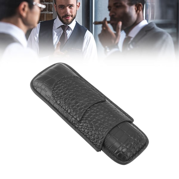 Cigar Case Holder Mjukt Läder Bärbar Slitstark Vintage Cigarr Humidor för Födelsedag Svart