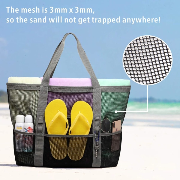 Beach Bag, F-farge Mesh Beach Bag Oversized Beach Tote 9 lommer