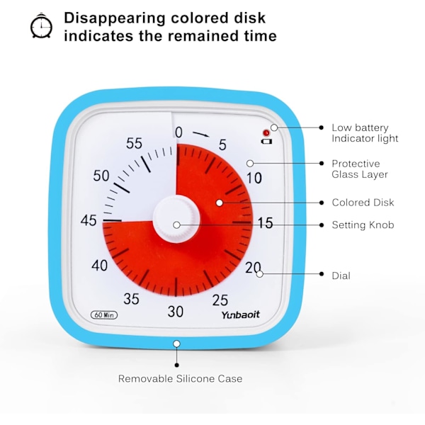 Visuell Timer för Tidshantering, Tyst Köksmatlagningsstudie Klassrumstimer med Särskilda Behov (Blå)