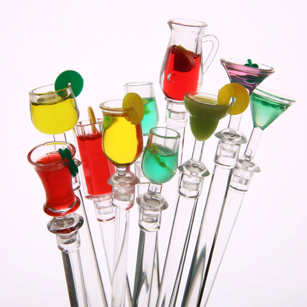 10 stk Swizzle Sticks Farverige drikkevareomrørere 9" drink