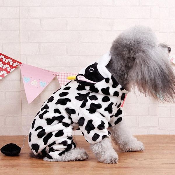 Sød hættetrøje, nuttet mælkeko, hundekostume: Blødt hvalpepyjamas til kæledyr