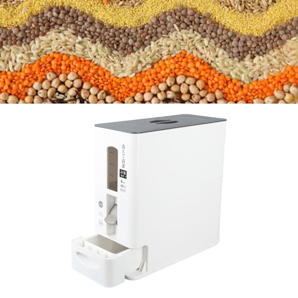 6 kg automatisk risdispenser, skuffetype, intelligent kornbeholder for bønner, korn, hvit