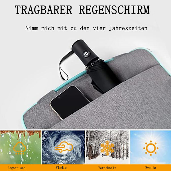Reseparaply, Förstärkta Glasfiberribbor Vindtät Kompakt Lättviktig för Regn, Automatiskt Öppna Stäng System, Liten Portabel för Män Kvinnor Tonåringar