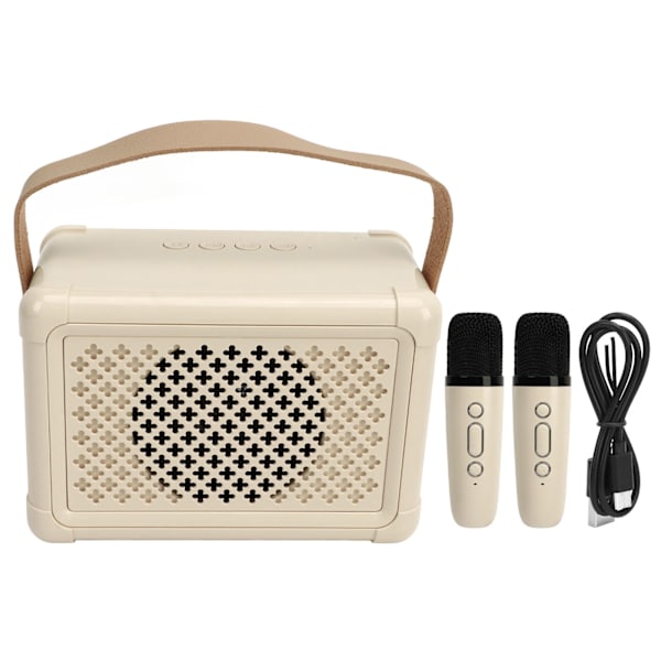 Mini Karaoke Maskin med 2 Trådløse Mikrofoner Bærbar Bluetooth Høytaler Karaoke Maskin Sett for Hjemmefest Bryllup Camping Beige