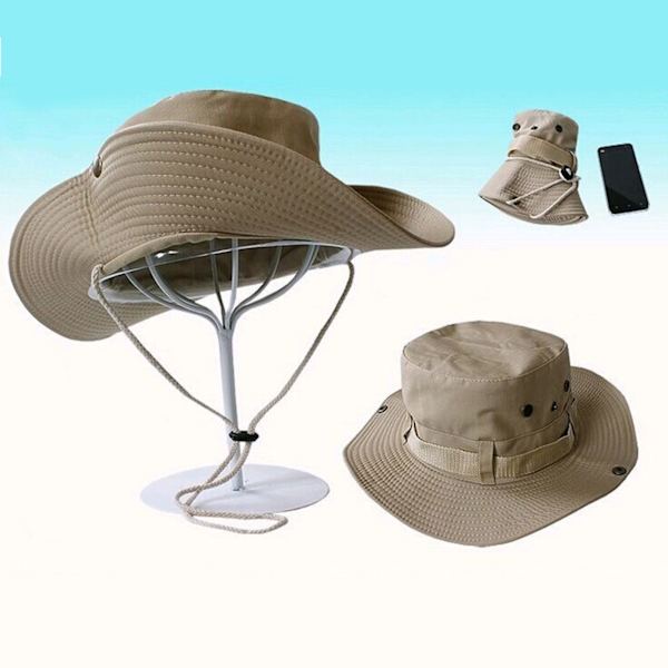 Utomhus Bucket Hat Bekväm Andningsbar Justeringsremmar Dubbelsidig Tillverkning Solhatt för Bergsklättring Khaki M（56‑58cm）