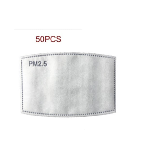 Voksen PM2.5 aktivert karbonfilter, pusteinnsats 5 lags beskyttelsesfilter for menn kvinner (voksen størrelse) 50 stk