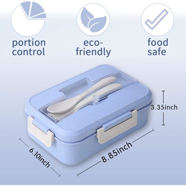 Miljövänliga Lunchlådor i Vetefiber med 3 Fack, Perfekta för Resor till Kontoret, Läcksäker Design, Giftfria & BPA-fria, Mikrovågsugns- & Diskmaskinssäkra