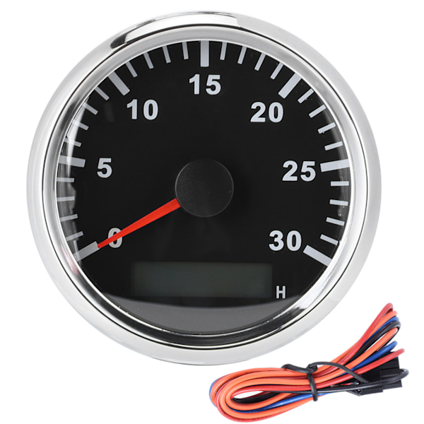 85mm / 3,3 tuuman veneen kierroslukumittarianturi IP67 Tacho-mittari 12V / 24V Punainen valo LCD-näytöllä Huoltotuntimerkki 3000 RPM Hopeakehys Musta kellotaulu