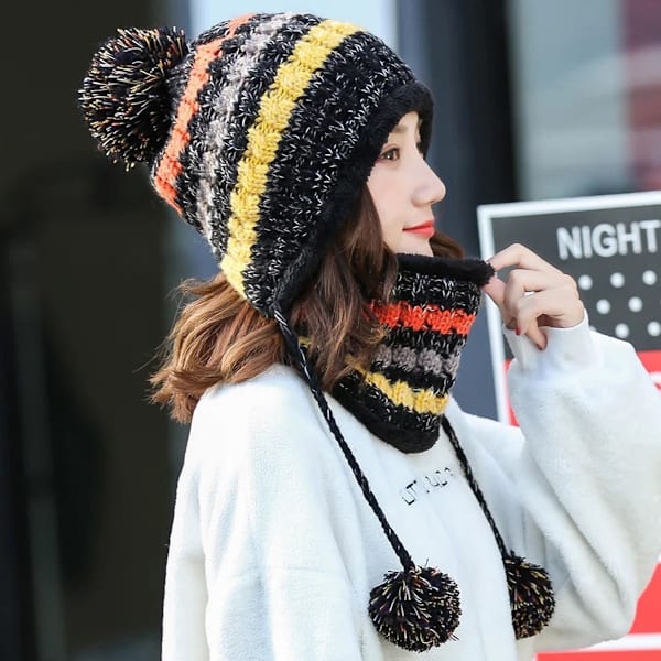 Kvinde Strikket Hue Halstørklæde Sæt Vinter Varmt Tykt Hæklet Bobble Hue Hat