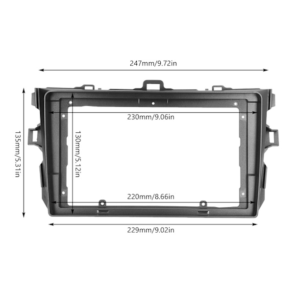 9 tums silver bilstereo radio fascia 2DIN ABS ljudpanel ram ersättning för Corolla 2006‑2013