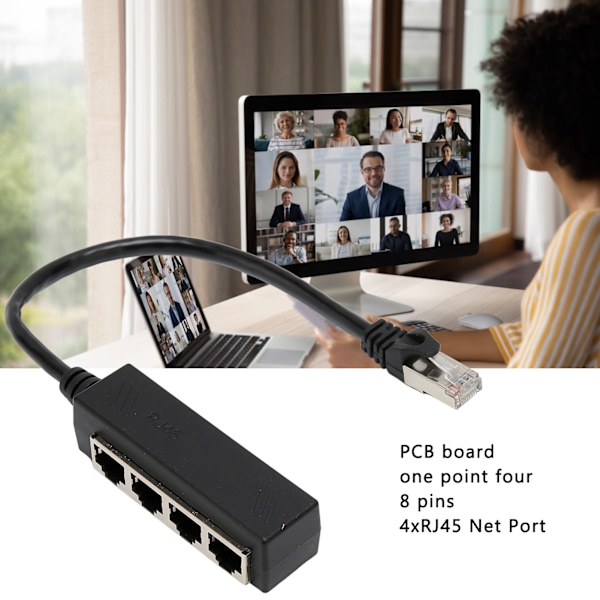 RJ45 Ethernet -jakokaapeli Yksi piste neljä Ethernet -kaapelijakaja ABS PCB RJ45 -jakosovitin kannettavalle tietokoneelle