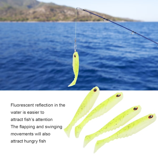 4 stk. AR48 75mm/3.2g T Hale Blød PVC Agn Dobbelt Farver Jigging Wobblers Kunstig Lokkemadsgul Hvid