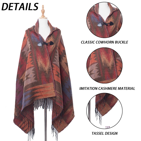 Dame Poncho Cape Åben Front Frynser Wrap