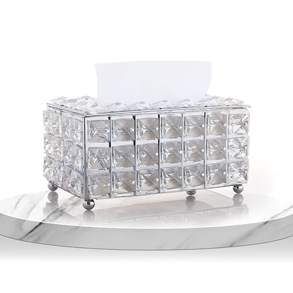 Facial Tissue Holder Light Luxury Crystal Metal Silver Tissue Dispenser Box för vardagsrum