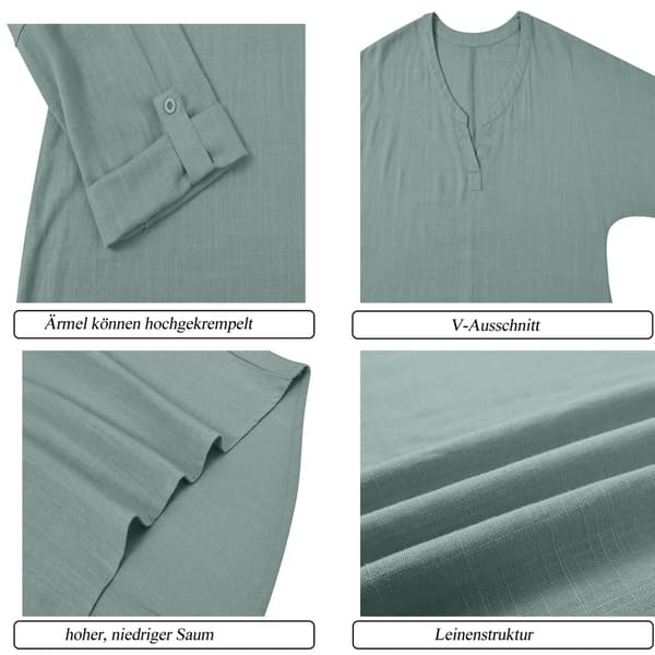 Linbluse damebluse tunika V-hals bluse skjorte langermet skjorte