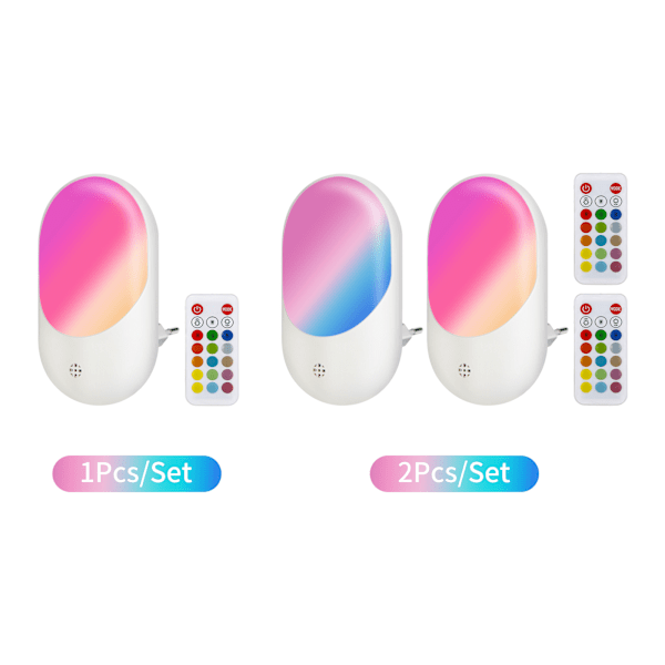 2-pack RGB 16 Färger Sockellampa med Fjärrkontroll, Vägglampa LED Nattlampa Justerbar Ljusstyrka för Trapphus Badrum Barnrum