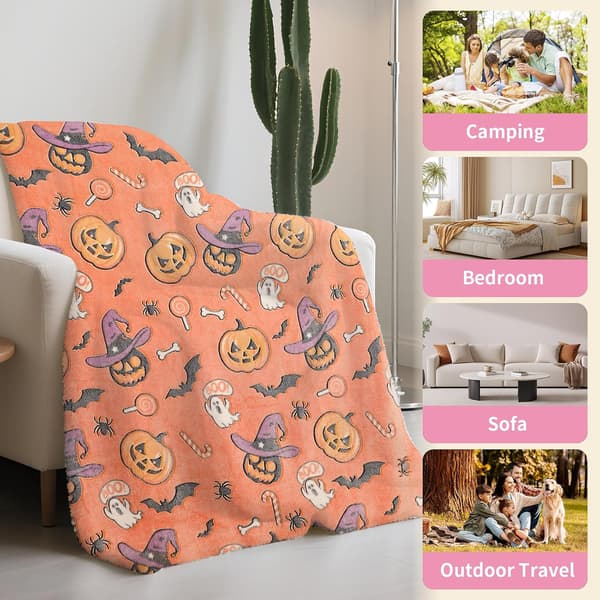 Halloween lysende flanellteppe, varmt teppe, egnet som plysjgave til gutter og jenter, sofateppe, barneteppe Størrelse 100*150cm Size 100*150cm