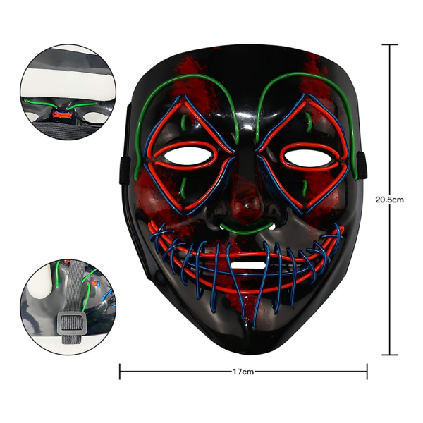 Halloween LED-naamio, LED Purge -naamio, jossa 3 vilkkutilaa